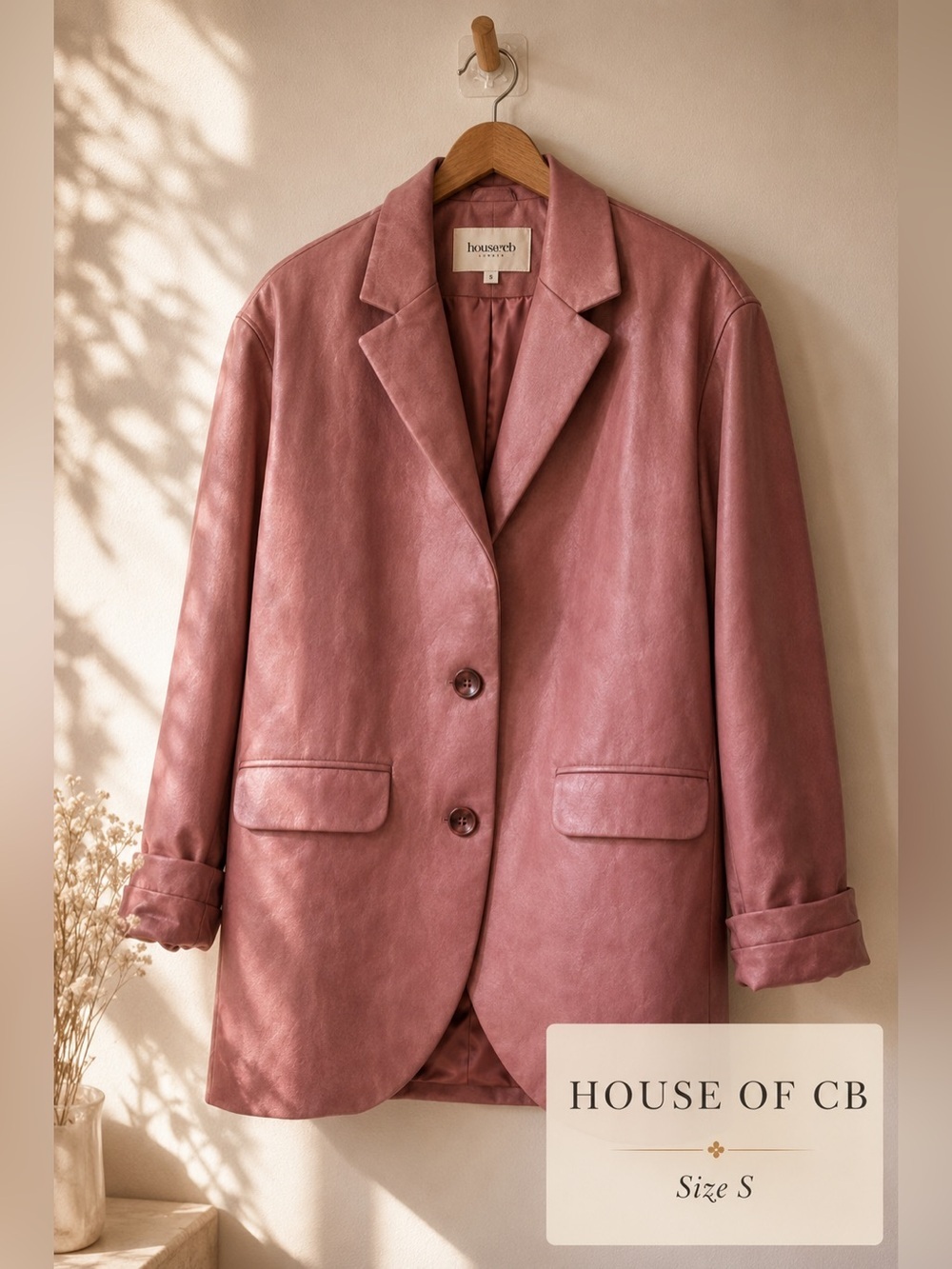 House of CB Pink Faux Leather Oversized Blazer Jacket Size Small